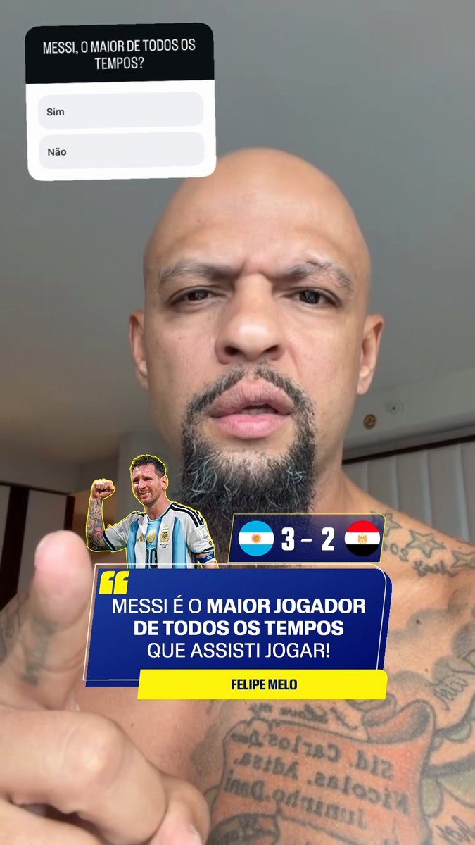 PARA O PITBULL, O MESSI É O MAIOR!🐐 Felipe Melo comparou vários jogadores gigantescos que já viu jogar e concluiu: “Messi é o maior de todos os tempos”. E aí, fã de esporte, concorda com o ex-jogador? Assista à Copa do Mundo FIFA pela CazéTV, no #DisneyPlus, sem custo adicional. #ESPN2026 #FIFAWorldCup #LionelMessi