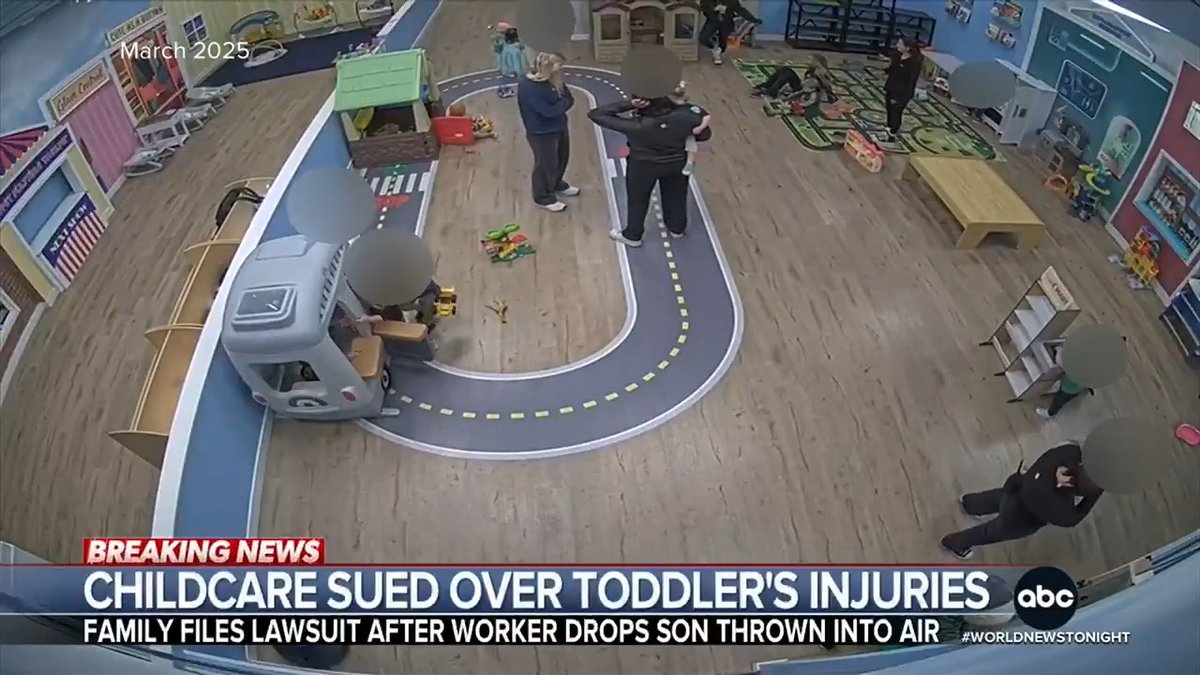 A childcare center in El Segundo, California, is being sued by the parents of a toddler, who allege their child fell from a height of six feet while he was playing with a staff member. Rhiannon Ally has more on the disturbing images.