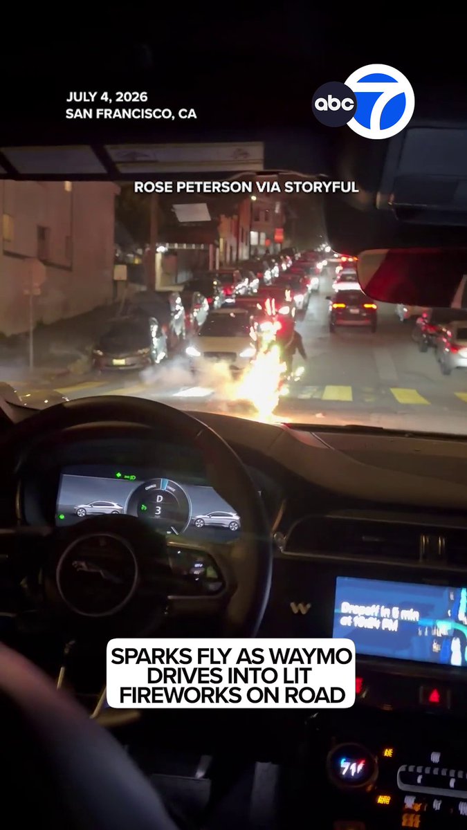 Passengers riding in a Waymo were terrified as their vehicle drove straight into lit fireworks during Fourth of July celebrations in San Francisco.