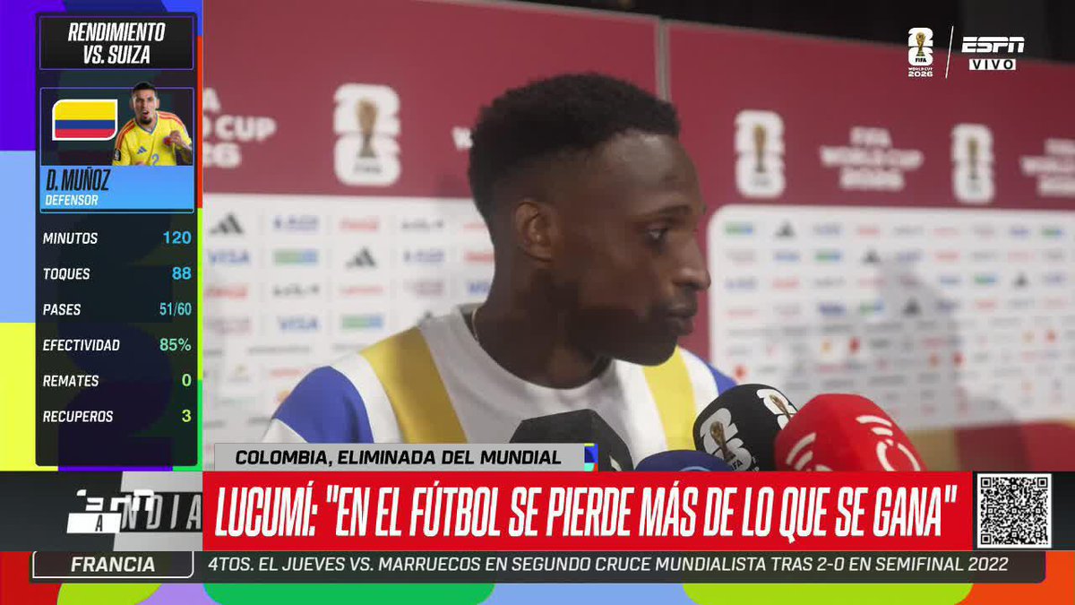 Las palabras de Jhon Lucumí tras la eliminación vs. Suiza 🎙️: "Somos conscientes de que para muchos de nosotros el proceso puede continuar". #ESPNMundial 📺 Mira los mejores partidos de la #FIFAWorldCup por ESPN, en el Plan Premium de #DisneyPlus