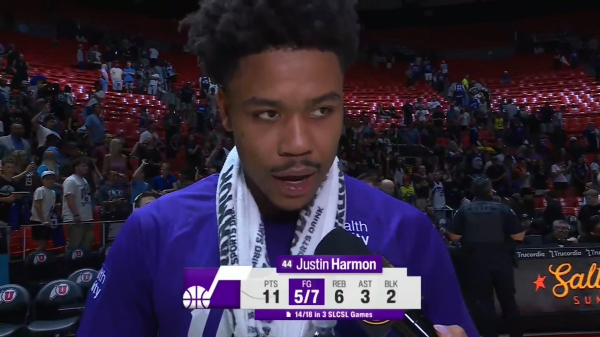 “My teammates have been putting me in really good positions and I can’t thank them enough. I’m just happy to be here.” after closing out SLC Summer League strong, Justin Harmon gets the mic with Lauren Green for tonight's #WalkoffInterview 🎤⭐️ #TakeNote | Salt Lake City Stars