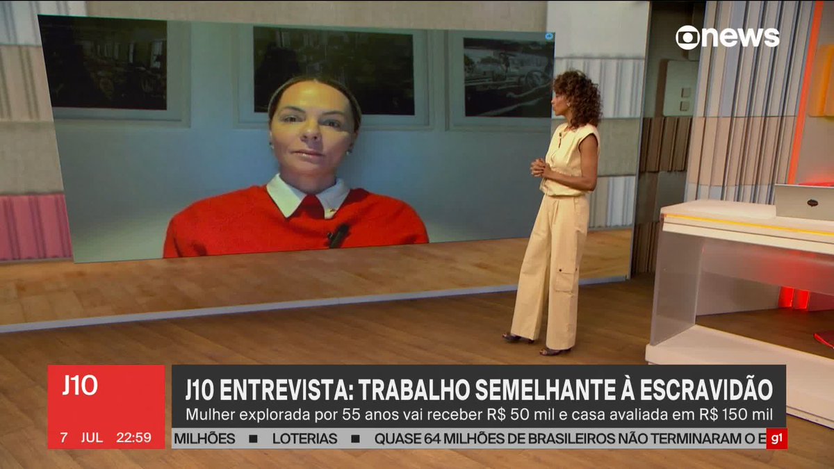 Mulher que trabalhou por 55 anos sem salário vai receber R$ 50 mil e casa avaliada em R$ 150 mil. ➡ Assista à #GloboNews ao vivo: #J10