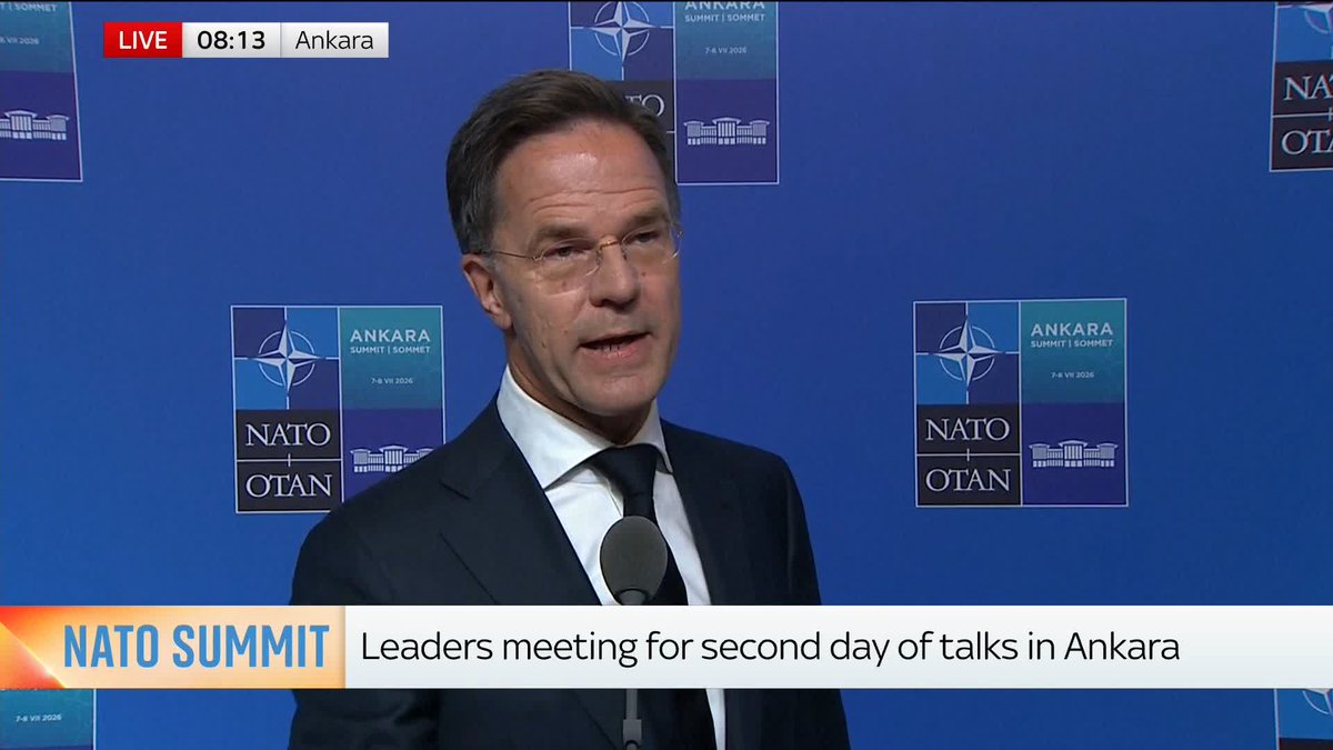 The head of NATO has said the latest round of US strikes on Iran were "absolutely necessary". Mark Rutte is currently with leaders of the alliance - including Donald Trump - in Ankara for a two-day summit which began yesterday. 📺 Sky 501 and YouTube