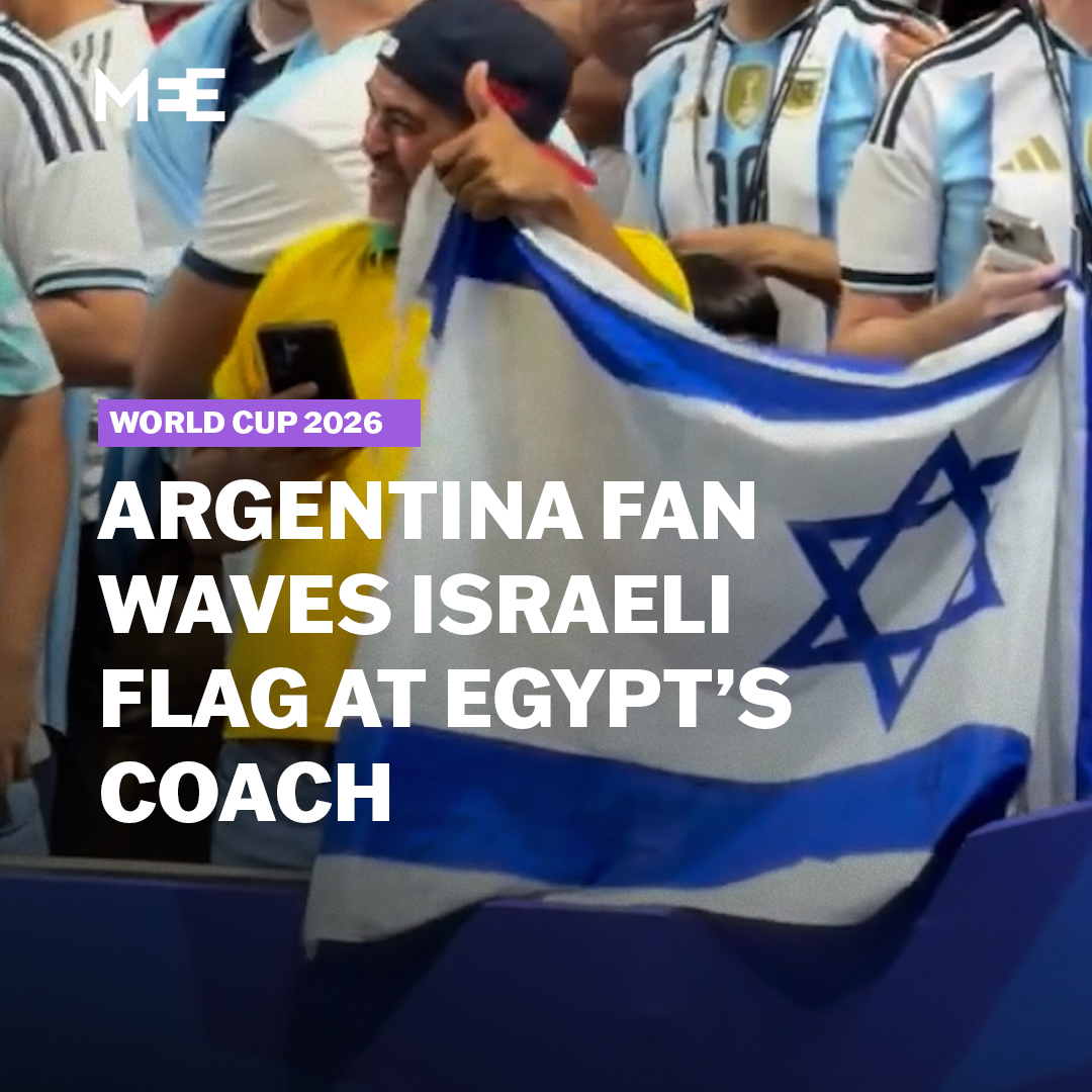 Argentina fans waved an Israeli flag during the team’s Fifa World Cup match against Egypt. Footage showed the fans waving the flag at Egypt’s coach Hossam Hassan, who had celebrated his country’s first World Cup knockout stage by entering the pitch with a Palestinian flag