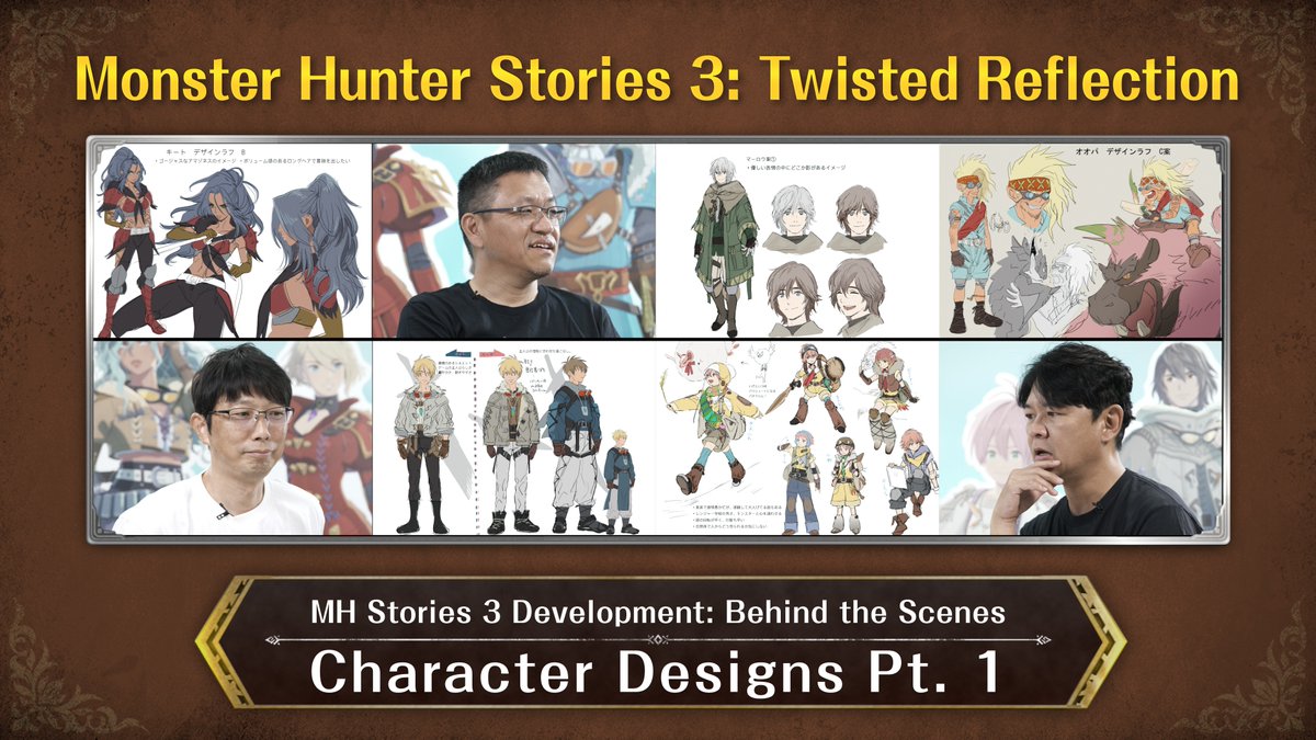 📘 #MHStories3 Dev Diaries 60 📕 Go behind-the-scenes with part 1 of our developer roundtable! Executive Producer Ryozo Tsujimoto, Director Kenji Oguro, and Art Director Takahiro Kawano kick things off by discussing the characters of Monster Hunter Stories 3: Twisted Reflection.