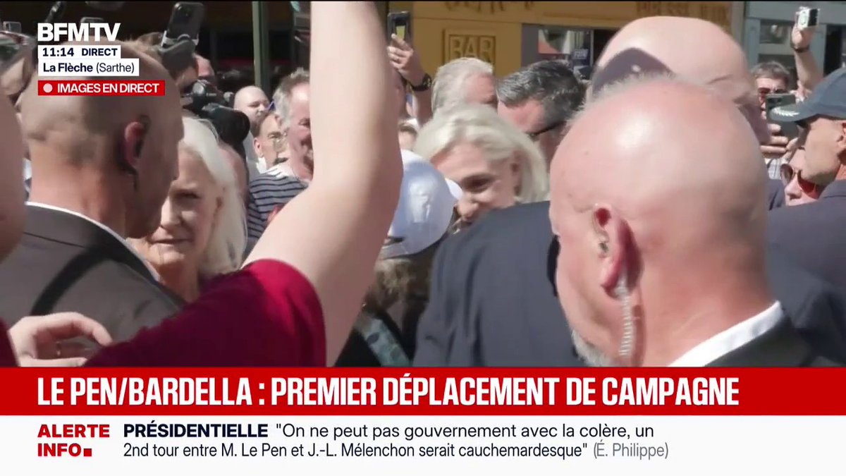 Marine Le Pen en déplacement dans la Sarthe, Jordan Bardella à ses côtés