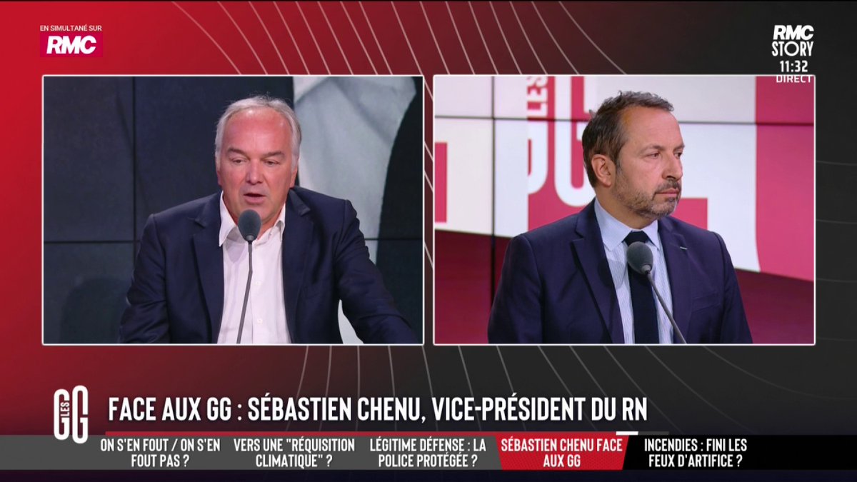 🗣️ Olivier Truchot : "Je trouve que Bardella fait la gueule." 🗣️ Sébastien Chenu, vice-président du RN : "Ce sont nos adversaires qui font la gueule. Jordan Bardella se prépare à devenir Premier ministre. Ce n'est pas rien vu l'état du pays." #GGRMC