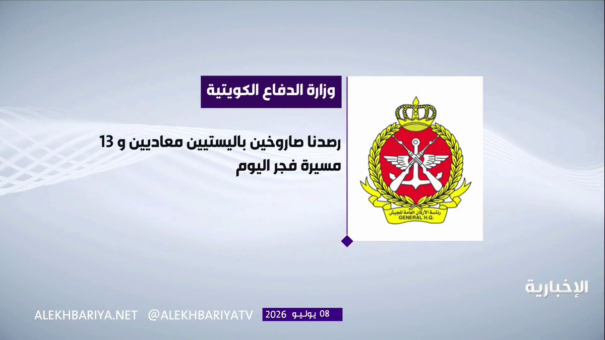 وزارة الدفاع الكويتية: اعتراض صاروخين باليستيين و13 طائرة مسيّرة معادية، والتعامل معها بنجاح دون تسجيل أي أضرار مادية أو إصابات بشرية