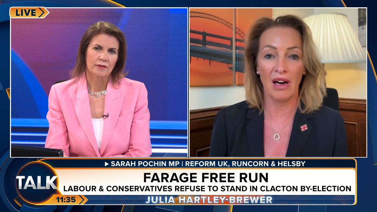 "Labour know they don't have a CHANCE of winning" Reform UK's Sarah Pochin MP says Labour won't fight against Farage in Clacton because they know they'd lose and Reform UK will gain momentem. Sarah Pochin MP | Julia Hartley-Brewer