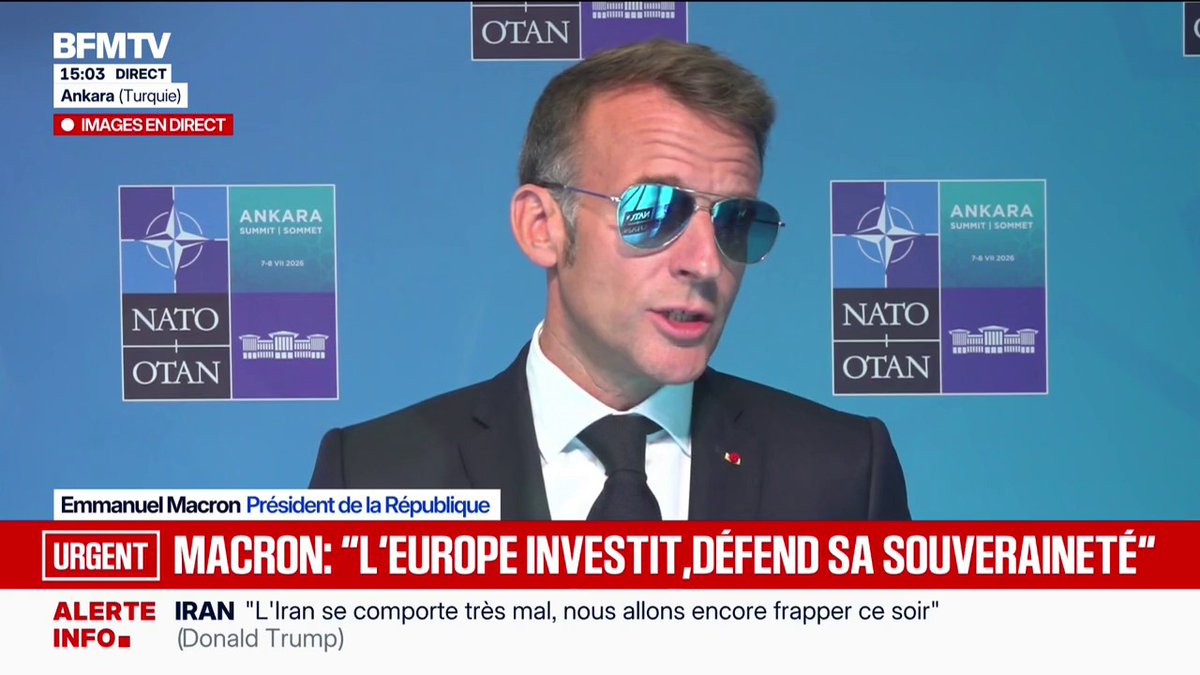 "Les Iraniens ont eu tort" de frapper des navires dans le détroit d'Ormuz, affirme Emmanuel Macron au sommet de l'Otan