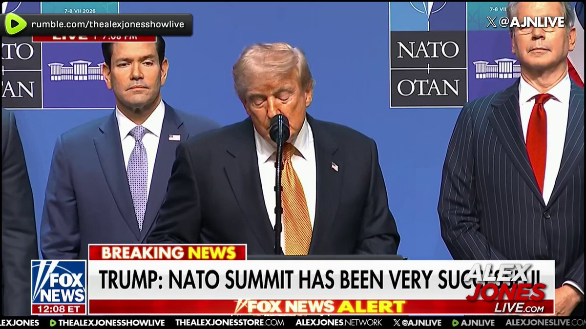 🚨BREAKING VIDEO: Trump Addresses Iran War Going Hot At NATO Summit After Pentagon Strikes, Touting Military Victories Over Iranian Combat Capability: "Look At Iran, We Essentially Demolished Their Military In A Couple Of Weeks! Every One Of Their Ships Is At The Bottom Of The Sea, Their Hundreds Of Airplanes Are All Gone, Lying Burned Up On The Runways, Everything's Gone! Their Leaders Are Gone!" Meanwhile, Oil Prices Explode, Hormuz Threat 'Severe', And Bahrain & Kuwait Hit With Missiles From Iran! 🔴WATCH ALEX JONES LIVE NOW: