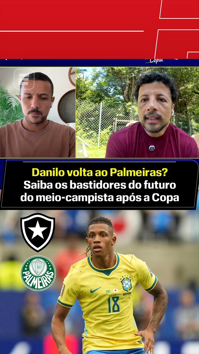 DANILO VOLTA AO PALMEIRAS? 👀 No Fala a Fonte, Bruno Andrade e André Hernan trouxeram os bastidores do futuro do meio-campista do Botafogo após a Copa. ASSISTA ao Fala a Fonte no YouTube da ESPN Brasil! #FalaFonte #FutebolNaESPN