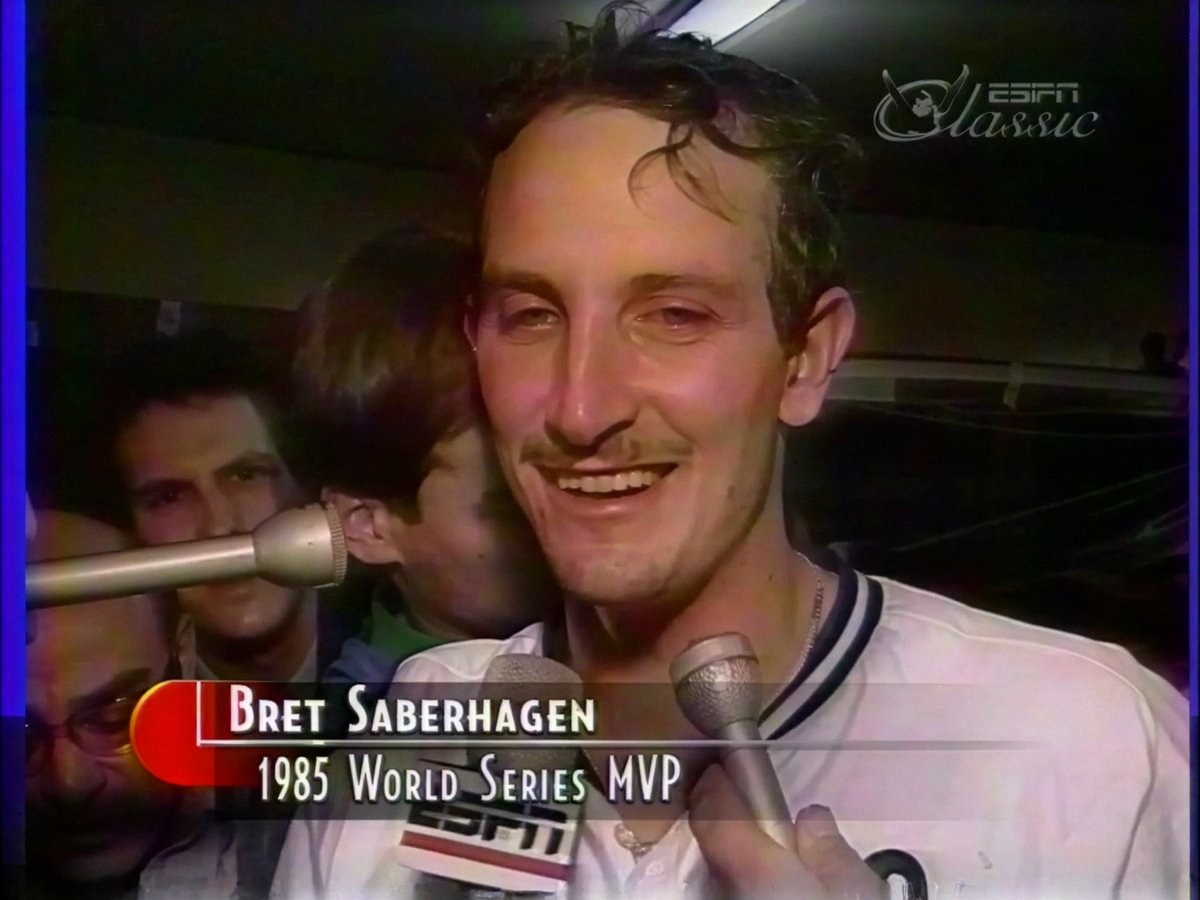 1985: The KC Royals locker room celebrates a win in Game 7 of the World Series