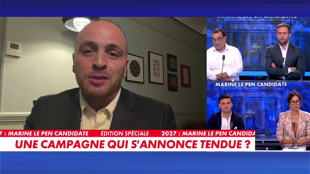 «Marine Le Pen ne reculera pas devant quelques cas sociaux», affirme Matthieu Valet, député européen et porte-parole du Rassemblement national, dans #LeMeilleurdelinfo après l'irruption de manifestants lors du déplacement de Marine Le Pen dans la Sarthe