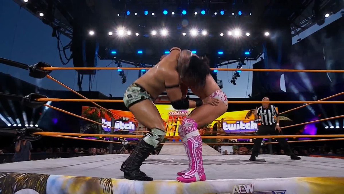 Piledriver/Wheelbarrow Suplex combo ON THE APRON by the International Champion! Watch #AEWDynamite LIVE on TBS &amp; HBO Max