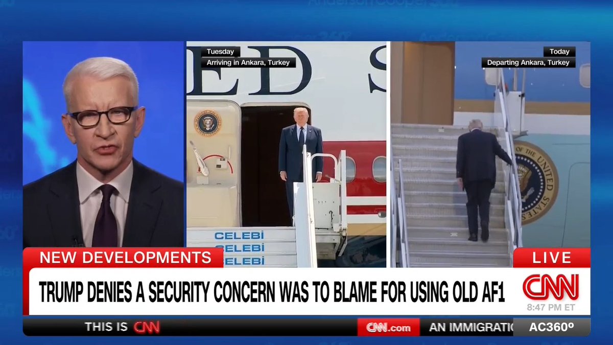 President Trump left the NATO summit on the old Air Force One after arriving there on the new Qatari-gifted and retrofitted Air Force One. When reporters asked if it was for security concerns, he said it was so the new plane could visit American troops in the U.K.