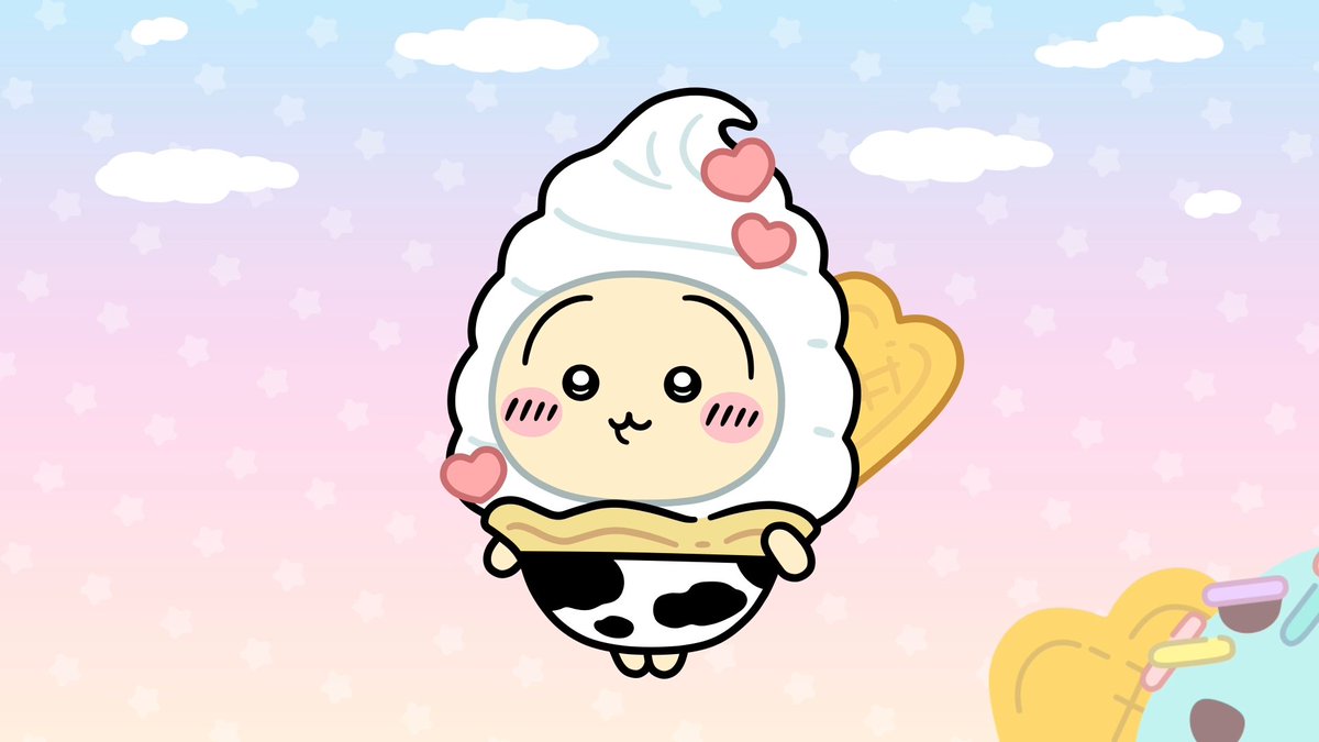 ╭━━━━━━━━━━━╮ 🍨アイス衣装🍨 うさぎ ╰━━━━━━━━━━━╯ うさぎのアイス衣装をご紹介✨ ソフトクリームに変身🍦 ハート型のトッピングにも注目💛 #ちいぽけ #ちいかわぽけっと #ちいぽけアイス