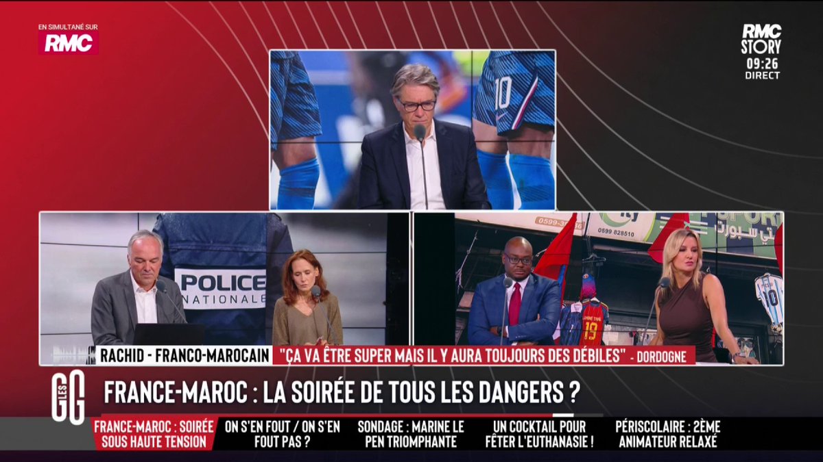 ⚽️ France-Maroc : craignez-vous des débordements ? 📞 Rachid, franco-marocain, au 3216 : "Dès que c'est la fête en France, ce sont toujours les mêmes qui viennent nous emmerder ! Ce n'est pas lié au peuple maghrébin ou au football, c'est un phénomène de société." #GGRMC