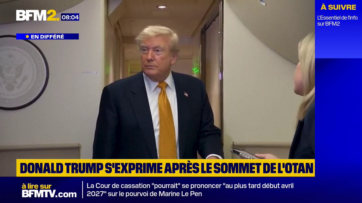 💬"L'Espagne est revenue à la raison. L'Espagne a été très généreuse aujourd'hui.[...]Ils ont accepté de verser des sommes importantes" ➡️Donald Trump répond aux journalistes, à bord de l'Air Force One, après ses menaces de cesser tout échange commercial avec Madrid #BFM2