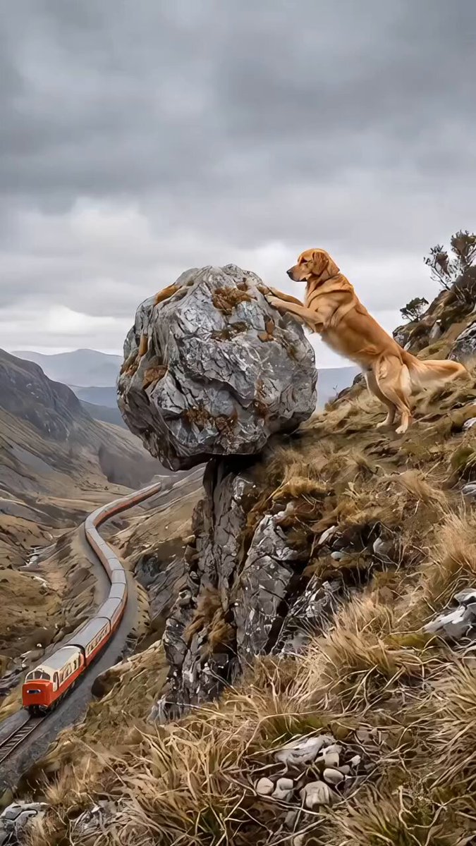 Golden standing on a boulder!