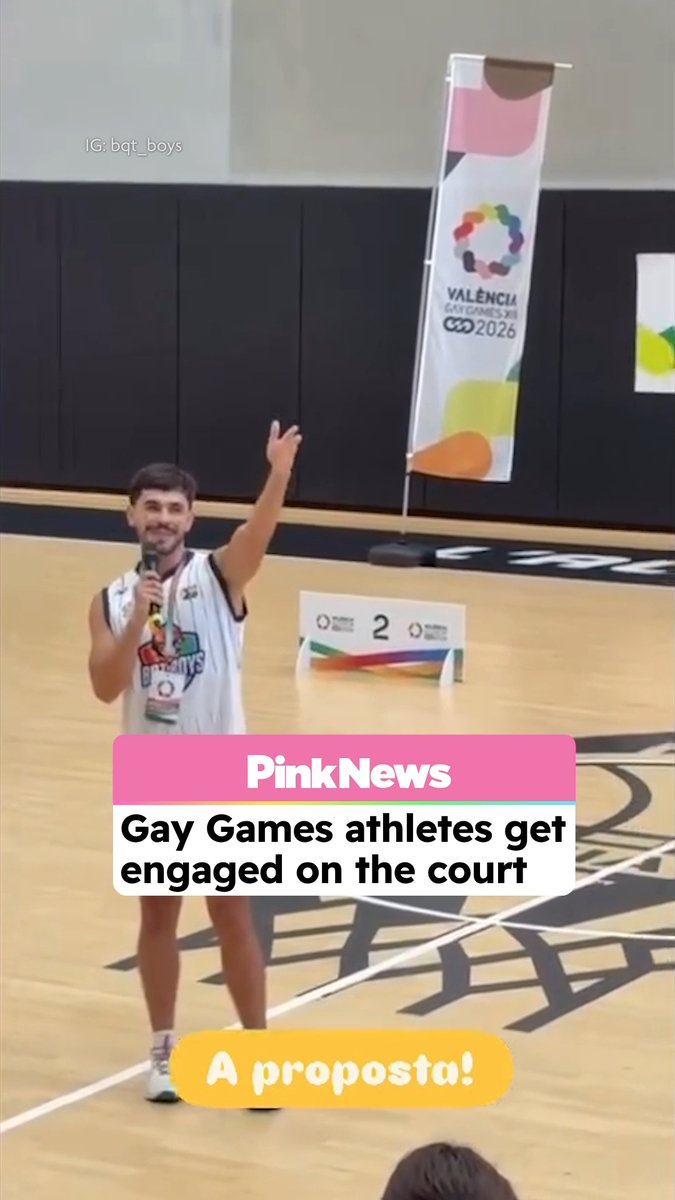 Now this is how you win at the Gay Games. 💍 🏳️🌈 Just moments after the BQT Boys were narrowly beaten 47-46 by New York CheerStarz in the Open Championship final, Felipe Graça walked onto the court, took the mic, and called his boyfriend Raul Lima down from the stands. Then he got down on one knee. Raul is the co-founder, manager and starting power forward for the BQT Boys, while Felipe had travelled to Valencia to compete in CrossFit and cheer him on. The Gay Games brought together athletes from more than 80 countries, but none of them left with a story quite like this. Congratulations, both!