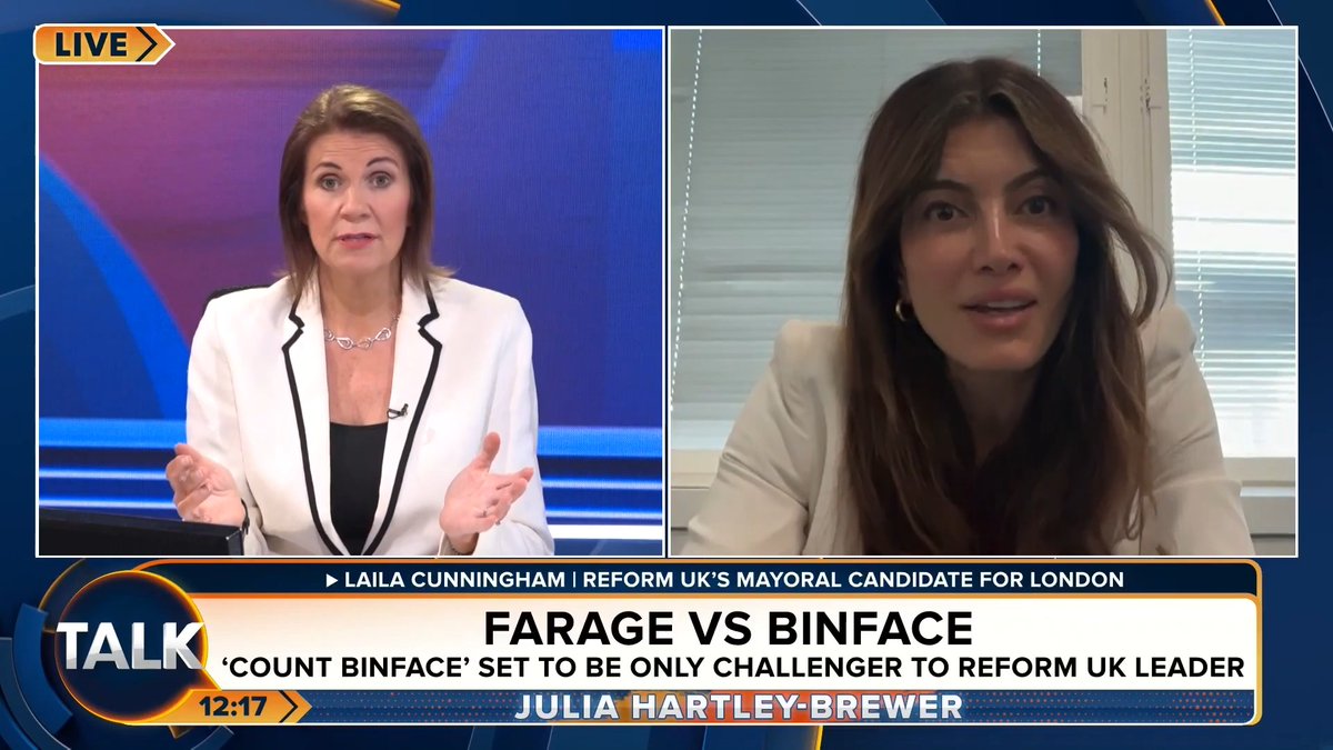 🚨Julia Hartley-Brewer and Laila Cunningham clash over whether Reform UK is ready for a general election. Julia Hartley-Brewer: "You guys are NOT ready for a general election. What's your defence policy?" Laila: "...I'm not going to go through the defence policy right now."