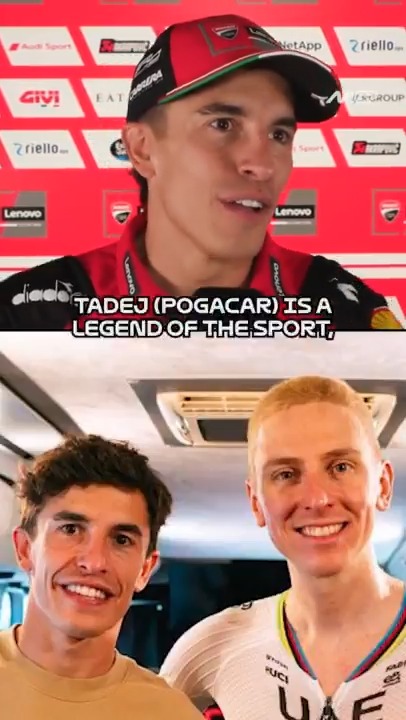 Champions recognise champions 💪 Marc Márquez hit the road for a cycling training day with Tadej Pogačar 🚴 #GermanGP 🇩🇪