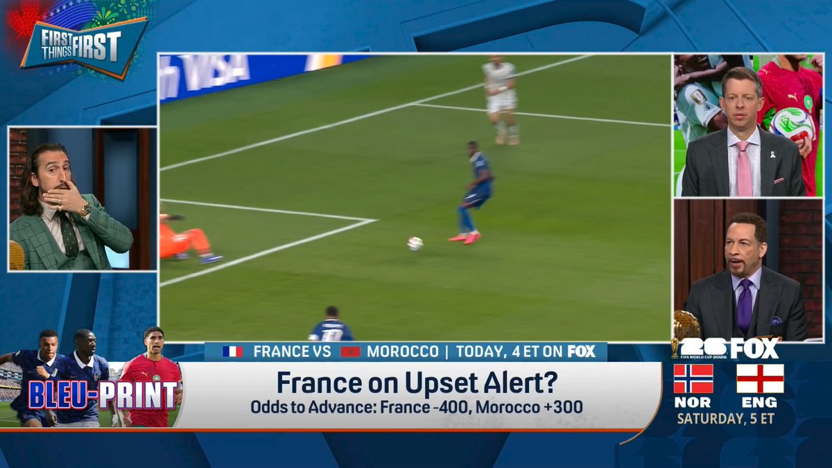 .nick wright thinks France is on Upset Alert vs. Morocco 🚨👀 “Morocco might be able to present something that they haven’t dealt with yet in this tournament… I think Morocco can win the tournament. I think Morocco is good enough that they can actually win the World Cup.”