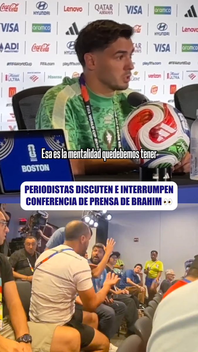 😧 ¡SEESTÁNPELEAAAANDOOOO! Surreal momento el que se vivió en la conferencia de prensa de Marruecos. Dos periodistas comenzaron a pelear y las caras de Brahim Díaz lo dicen todo. Hasta hicieron que se le olvidara la pregunta 😅