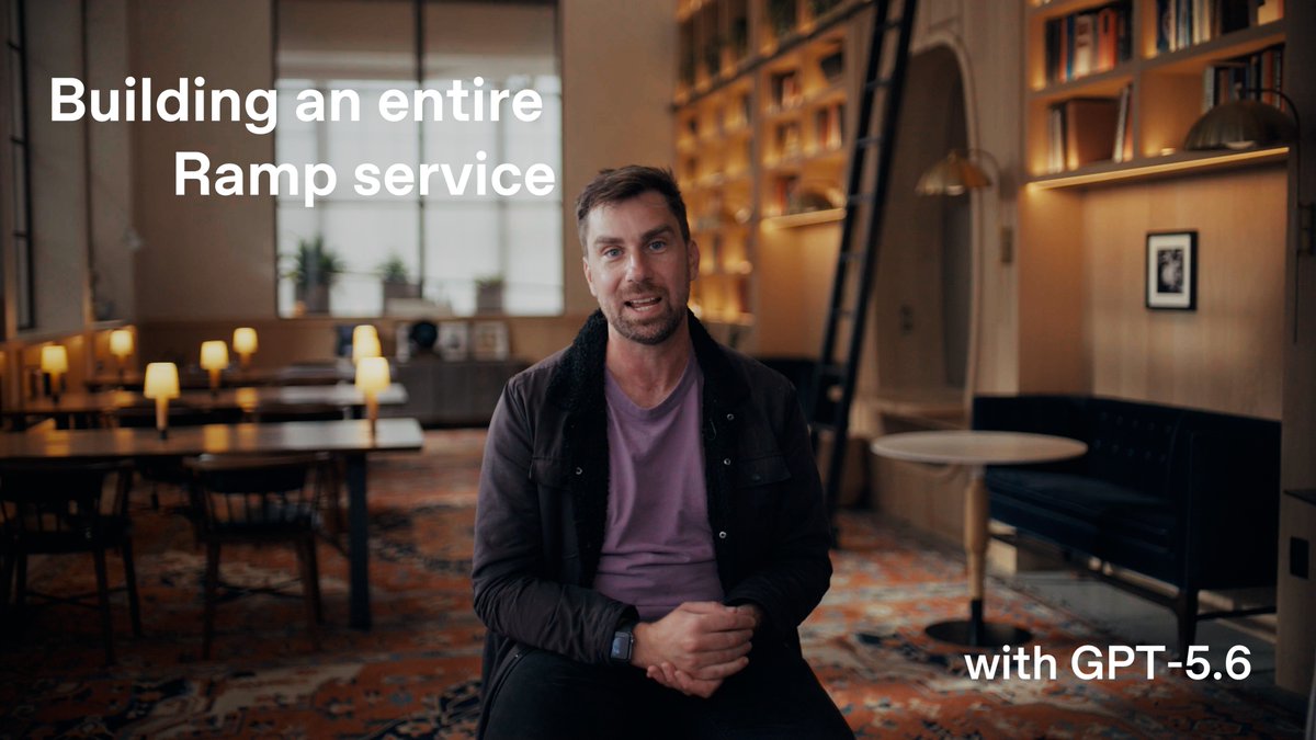 From spoken spec to working service. Sam Kronick, an engineer on Ramp’s Applied AI team, used GPT-5.6 to build an entire service end-to-end from a natural-language spec.