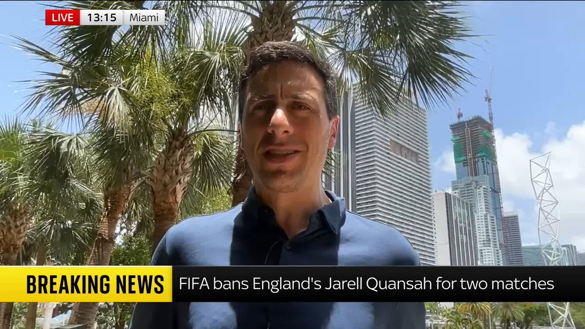 FIFA has banned England's Jarell Quansah for two matches after his red card against Mexico - and the decision cannot be appealed. Reporting from Miami, Sky's Rob Harris says this is "a huge blow for England" ⬇️ World Cup latest: 📺 Sky 501 and YouTube