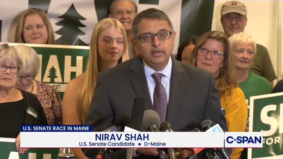 Nirav Shah (D-ME) Nirav D. Shah announces U.S. Senate bid to "defeat Susan Collins in the fall."