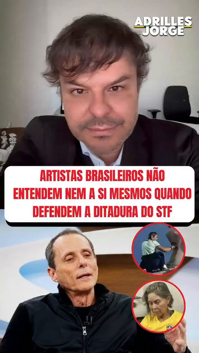 ARTISTAS BRASILEIROS NÃO ENTENDEM NEM A SI MESMOS QUANDO DEFENDEM A DITADURA DO STF A fala desse guitarrista do Titãs expõe a ignorância de toda uma classe artística que não entende ou finge não entender que nós vivemos hoje uma ditadura. Uma classe artística estúpida e não percebe ou finge não perceber que está servindo a uma ditadura de esquerda em que pessoas, mulheres com bíblias e rosários na mão estão sendo encarceradas e condenadas há 20 anos de cadeia pelo direito de se expressar contra essa mesma ditadura . É a prova de que um grande artista pode ser um grande estúpido ao mesmo tempo e defender ideais e não perceber que a realidade não corresponde aos seus ideais. Ou é estupidez ou é gente que é paga com dinheiro do estado, como Wagner Moura por exemplo