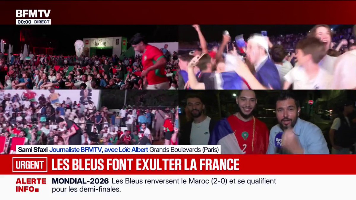 ⚽ La fête dans les rues de Paris après la qualification des Bleus en demi-finale ⤵️