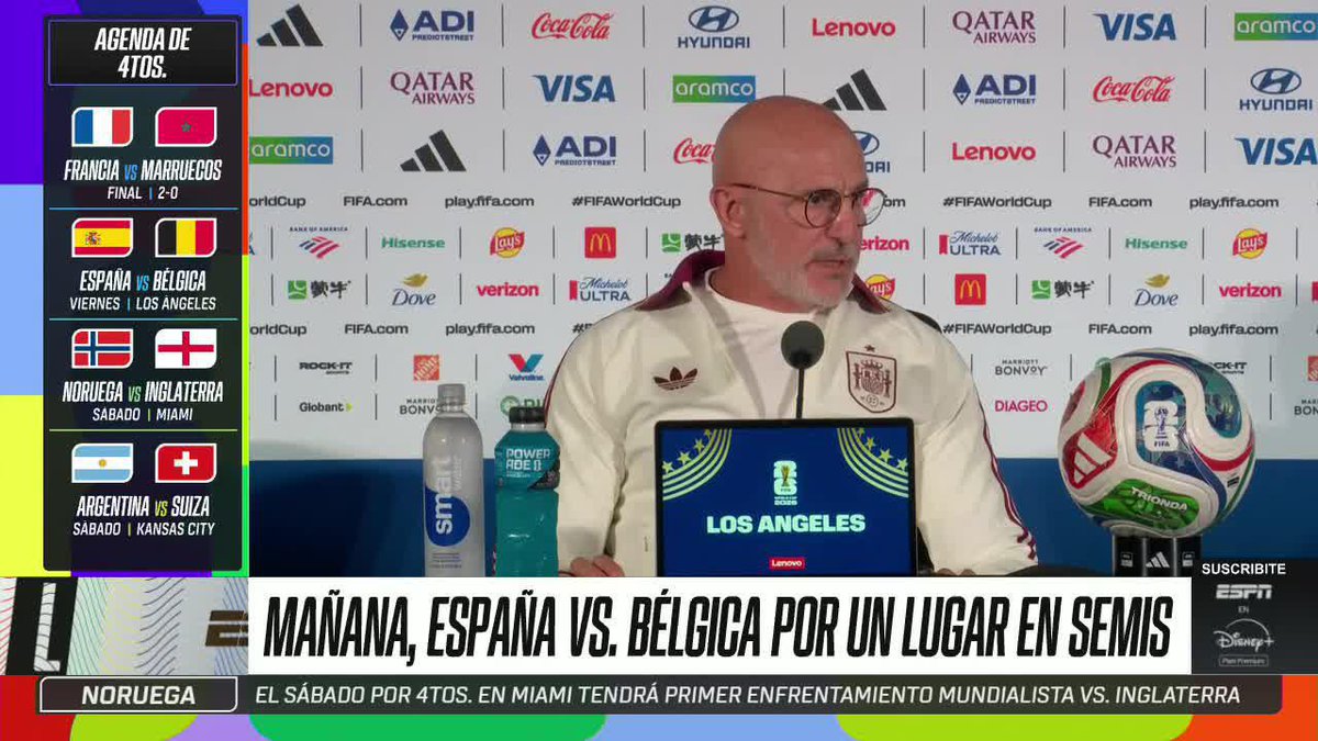 😱 En la conferencia previa al cruce de cuartos de final entre España y Bélgica, Luis de la Fuente se declaró admirador de Scaloni y del... ¡¡PROFE ALFARO!! ⚽ #ESPNMundial 📺 Mirá los mejores partidos de la #FIFAWorldCup por ESPN, en el Plan Premium de #DisneyPlus