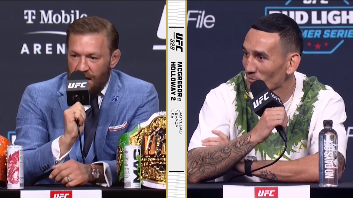 🗣️ McGregor: “If we go into deep waters, Max is in a lot of trouble.” 🗣️ Holloway: “What happened the first time?” 🗣️ McGregor: “WHAT HAPPENED THE FIRST TIME? YOU WERE LEFT IN A WHEELCHAIR.” #UFC329