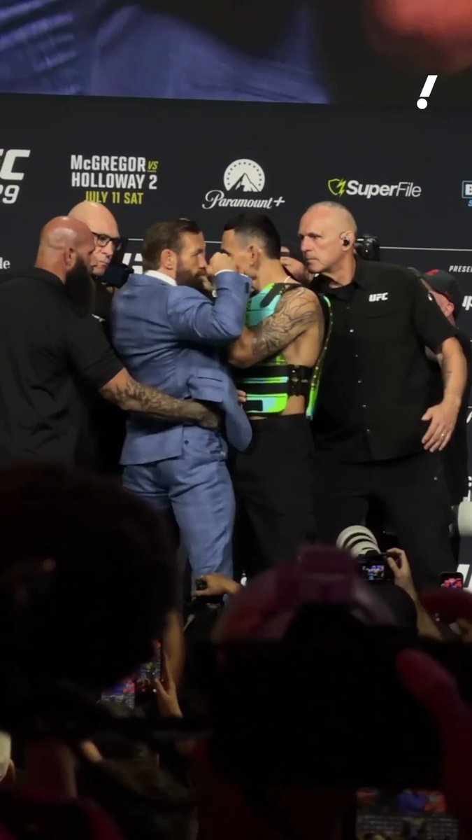 CONOR AND MAX FIERY FACEOFF 🤯 Conor McGregor and Max Holloway had to be restrained during their much anticipated rematch at UFC 329 😱