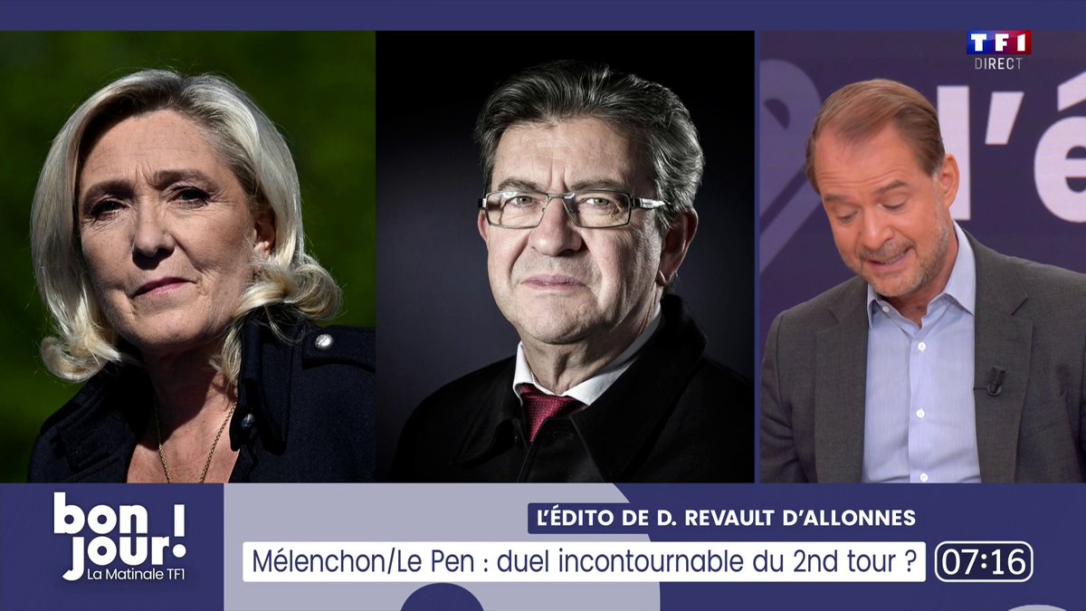 🗳️ Mélenchon/Le Pen : le duel incontournable du second tour ? "Cette finale, tous deux l'espèrent. En revanche, pour tous leurs adversaires, nos partenaires européens et les Français qui n'ont pas fait ce choix, ce serait un cauchemar" 📺 L'édito politique de David Revault d'Allonnes