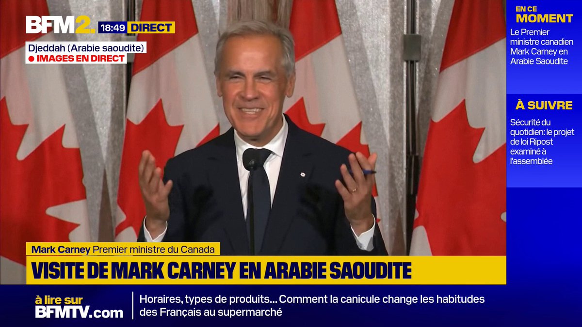"Il m'a semblé que mon cadeau de sirop d'érable était un peu en décalage", ironise Mark Carney, le Premier ministre du Canada, après le revolver reçu en cadeau de la part du président turc, Recep Tayyip Erdogan #BFM2