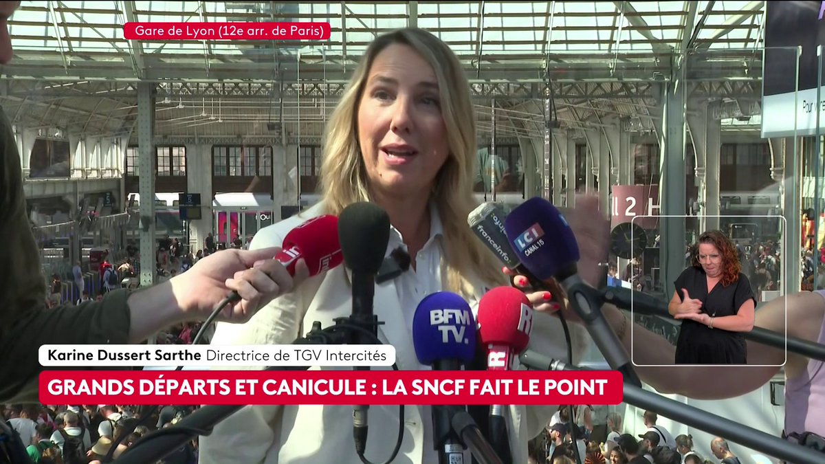 🔴🗣 Circulation des trains : "Nous sommes confiants", affirme Karine Dussert Sarthe, directrice de TGV Intercités, alors que des trajets sont perturbés à cause de la canicule et des fortes chaleurs. #canal16