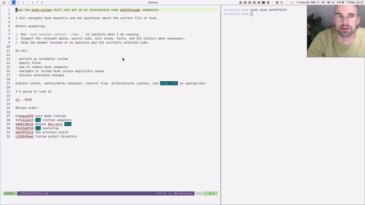 Quick demo how i review code in the terminal with and OpenCode.