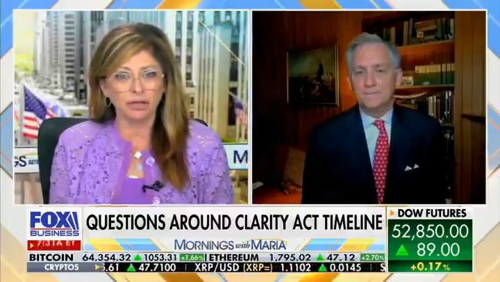 JUST IN: 🇺🇸 Congressman French Hill says lawmakers are going to have a field hearing for the Clarity Act in New York next week 👀 "We’ve got to get this market framework in place to be combined with the GENIUS Act" 🚀