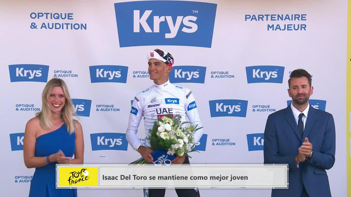 ¡SE MANTIENE EL TORITO! 🇲🇽🔥 🐂 Isaac Del Toro termina la Etapa 7 del Tour de France como 3ero general y como mejor joven. El mexicano seguirá portando el Malliot blanco. ⚪️