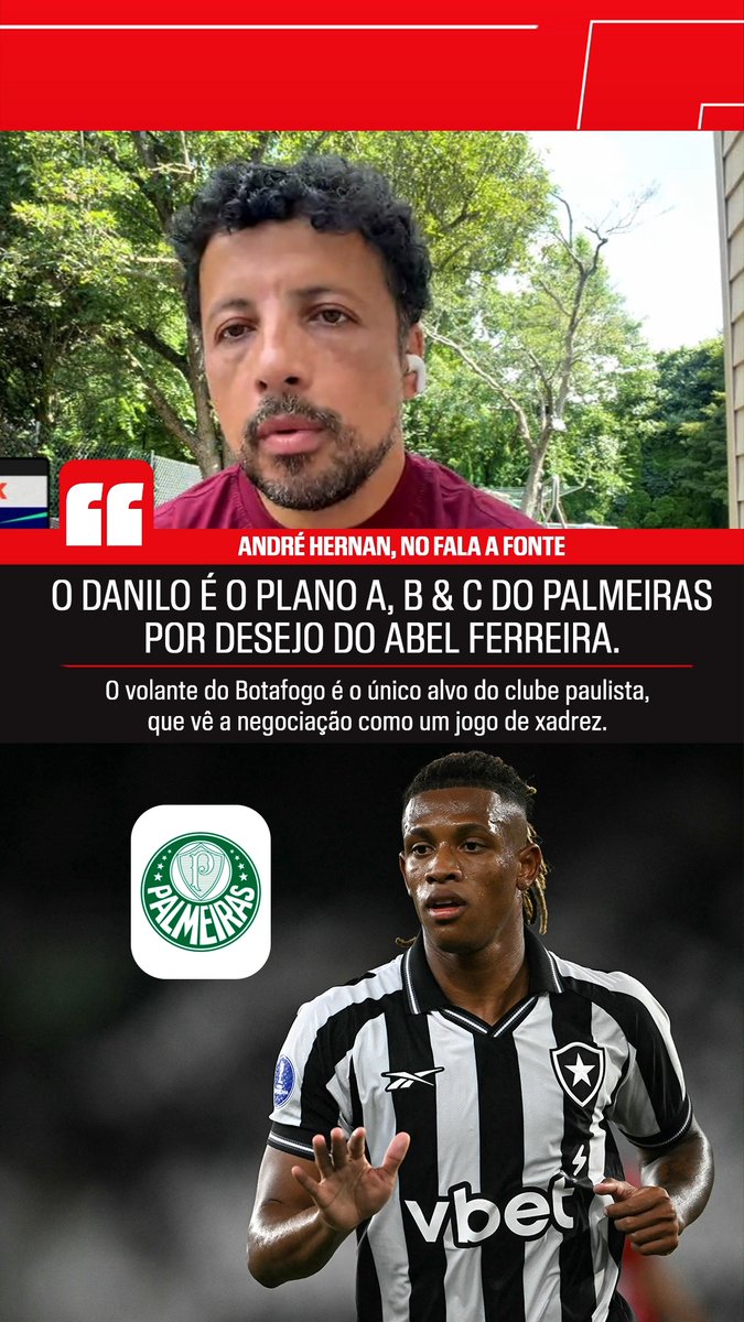 DANILO NO PALMEIRAS? 👀 No Fala a Fonte, André Hernan trouxe os bastidores da negociação com o volante, que agora está no Botafogo. Abel Ferreira prioriza o jogador para reforçar o meio-campo palmeirense. 👉 Assista ao Fala a Fonte pelo YouTube da ESPN Brasil! #FalaFonte #FutebolNaESPN