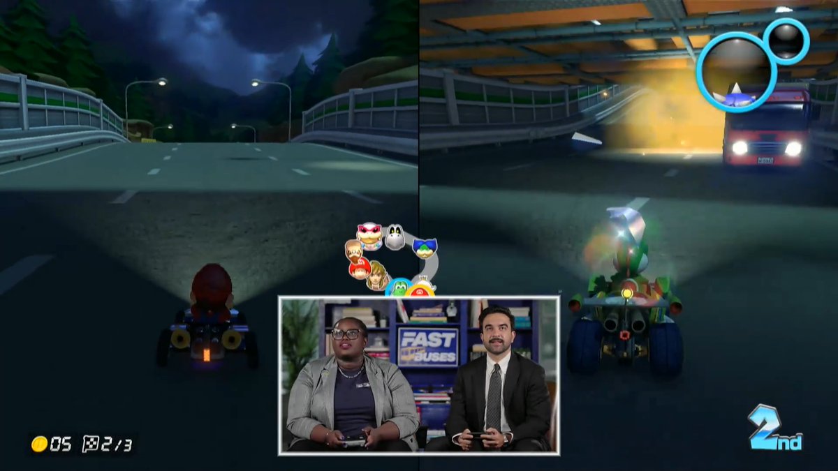 Mayor Mamdani plays Mario Kart and chats about making New York City's buses faster