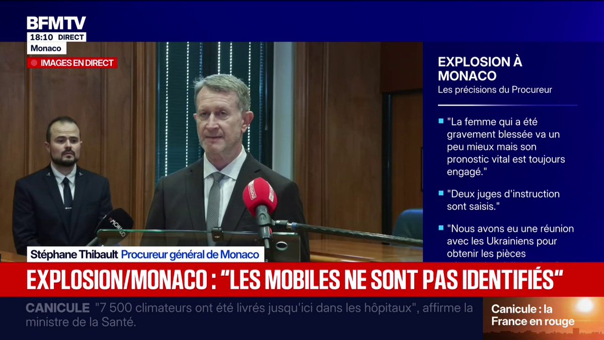 Explosion à Monaco: "Les mobiles ne sont pas identifiés", affirme Stéphane Thibault, procureur général de Monaco