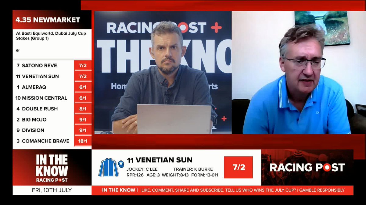 📍 Newmarket 🏇 July Cup (Group 1) 🗣️ “He's just getting better and better” Tom Segal fancies MISSION CENTRAL (6-1) and DOUBLE RUSH (8-1) to back up his Royal Ascot victory ⭕️ In The Know ⭕️ 18+ #GambleAware