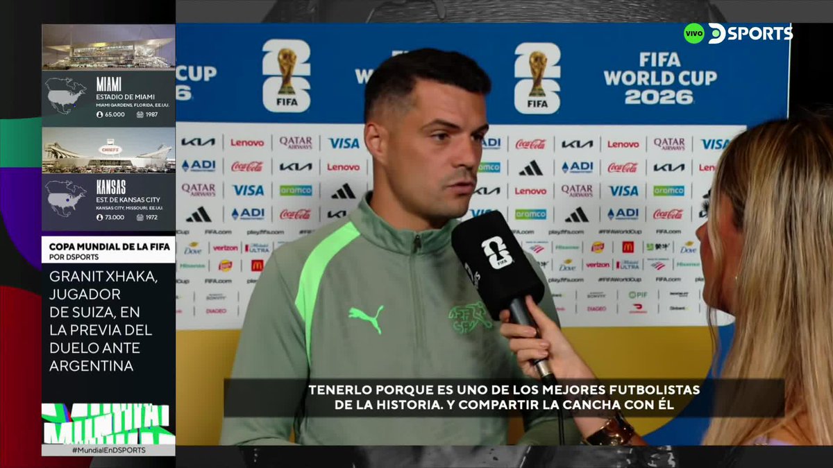 "NO HAY PALABRAS PARA DESCRIBIRLO. ES UN PRIVILEGIO TENERLO PORQUE ES UNO DE LOS MEJORES FUTBOLISTAS DE LA HISTORIA" ✍️ Granit Xhaka sobre Lionel Messi 🎙️ SOL RIVAS💙💛💙 en #SeHablaAsíDSPORTS #MundialEnDSPORTS #FIFAWorldCup