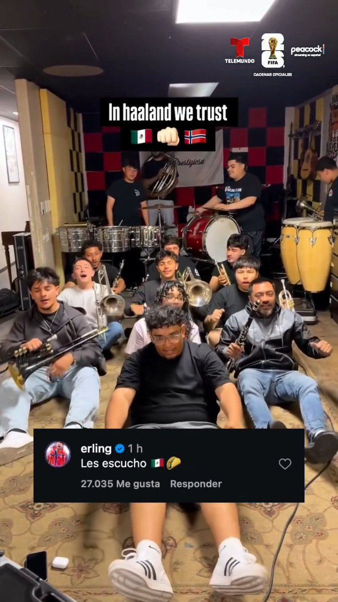 ๐ถ ยก'HAALAND HA HA HA' AHORA EN BANDA! โฝ๎๏ธ Noruega ๐ณ๐ด y Erling ๐ค estรกn causando revuelo en todo el mundo con sus actuaciones en el Mundial y su canciรณn ya hasta tuvo una versiรณn de Mรฉxico ๐ฒ๐ฝ, que al parecer le gustรณ. ๐ ยฟQuรฉ te parece a ti? ๐น bandalaprestigiosa ๐บ Sigue la Copa Mundial de la FIFA 2026 por Telemundo y Peacock #MundialTelemundo #FIFAWorldCup #Somos26