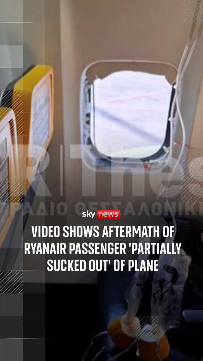Local media in Greece reported that a piece of engine broke off and smashed a window, causing the cabin to decompress. Ryanair said in a statement that the plane had to emergency land 'when a passenger window dislodged inflight'.
